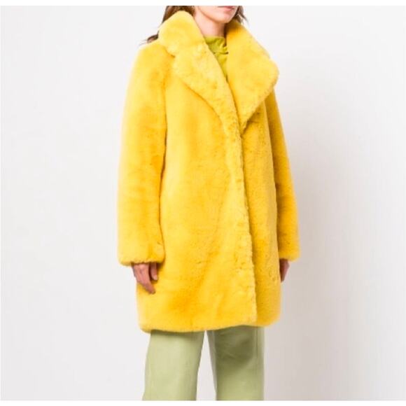 APPARIS Stella Faux Fur Oversized Coat in Neon Yellow, size XS, NWT - Picture 3 of 14